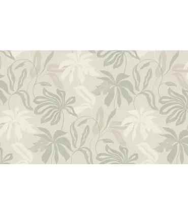 Papel pintado hojas grandes gris verde greige mate colección Spring Empapelarte
