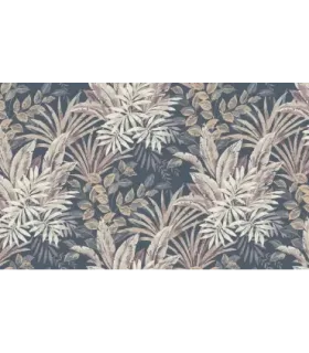 Papel pintado hojas azul Oxford arena beige textura lino mate colección Empapelarte