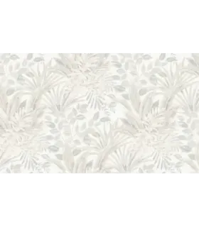 Papel pintado hojas gris y arena fondo blanco colección Spring Empapelarte