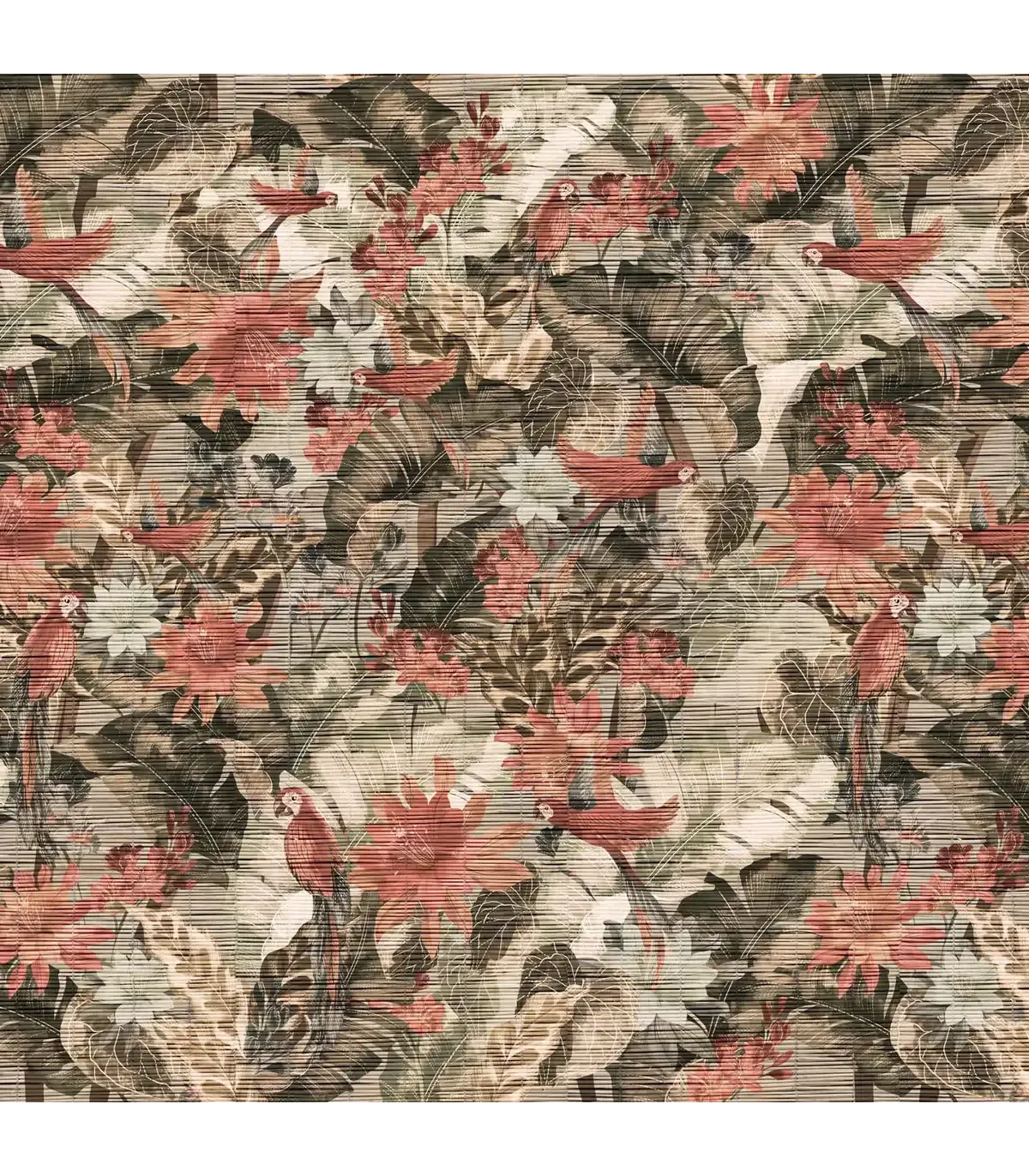 Panel digital tropical japonés en tonos neutros | Empapelarte