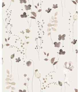 Papel pintado floral gris fondo blanco multifloral Forest Empapelarte