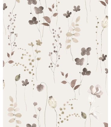Papel pintado floral gris fondo blanco multifloral Forest Empapelarte