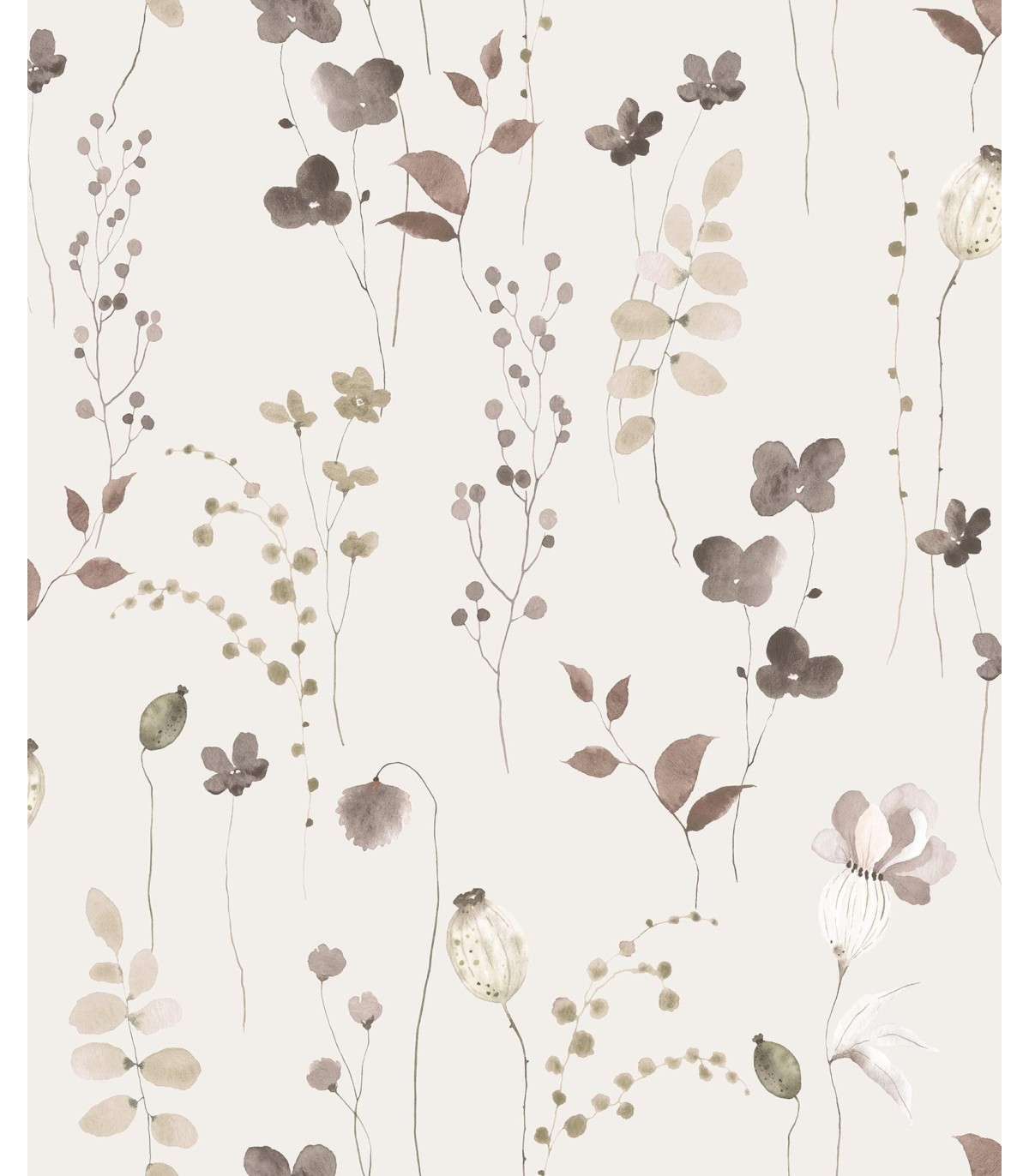 Papel pintado floral gris fondo blanco multifloral Forest Empapelarte
